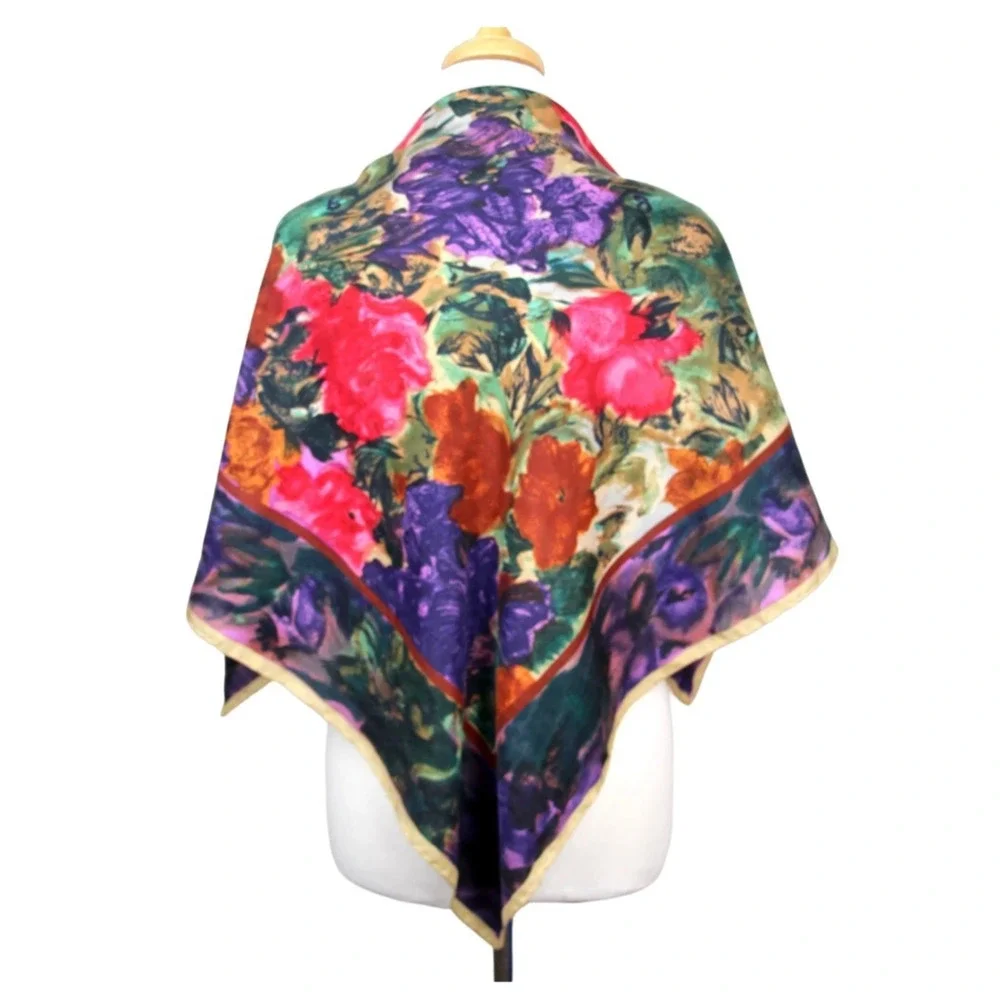 VTG Multicolor Silk Floral Scarf Hand-Rolled Compagnie International Express